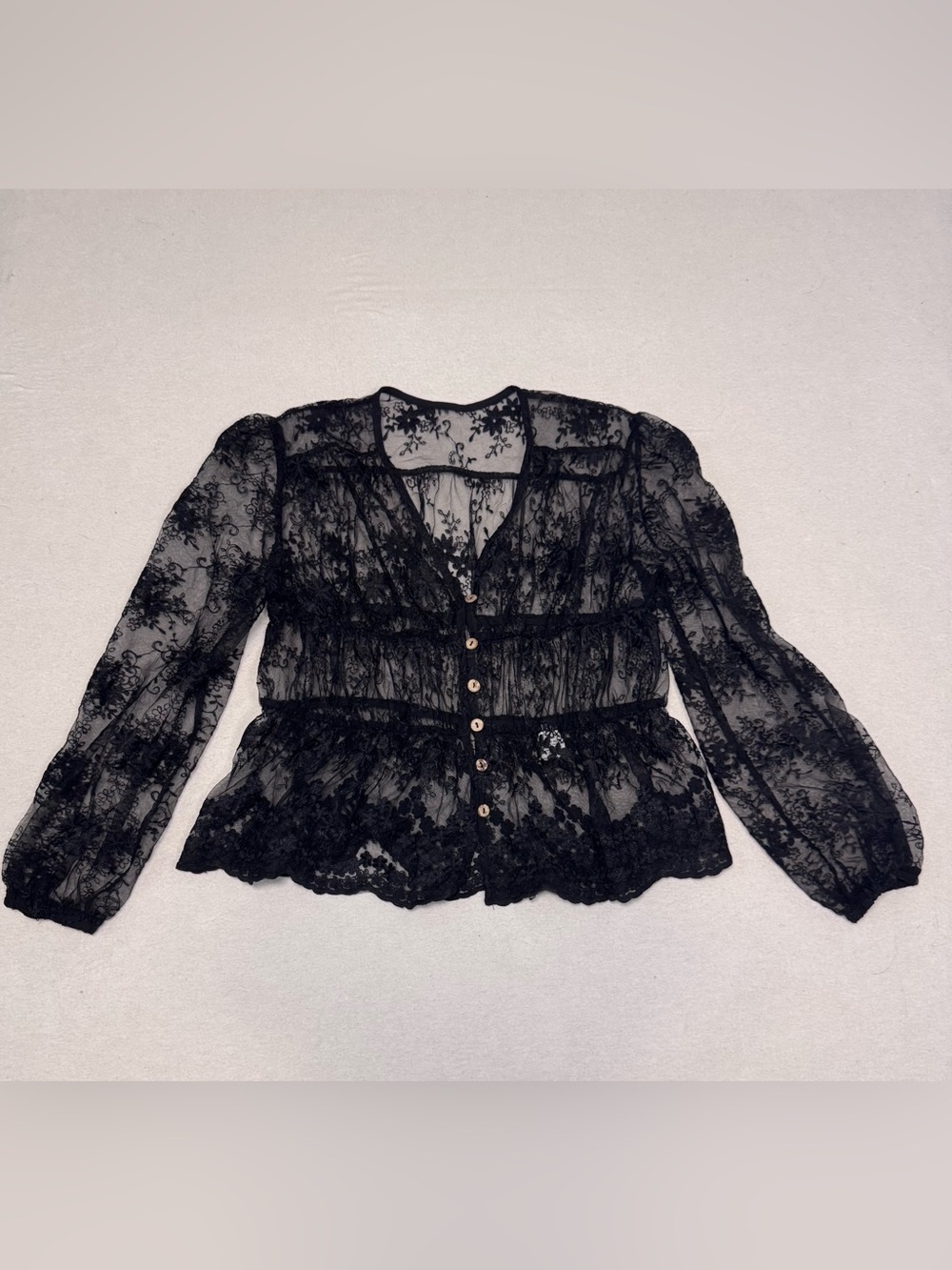 Sheer Black Lace Top, Cardigan, Jacket, whimsigoth, witchy, peplum